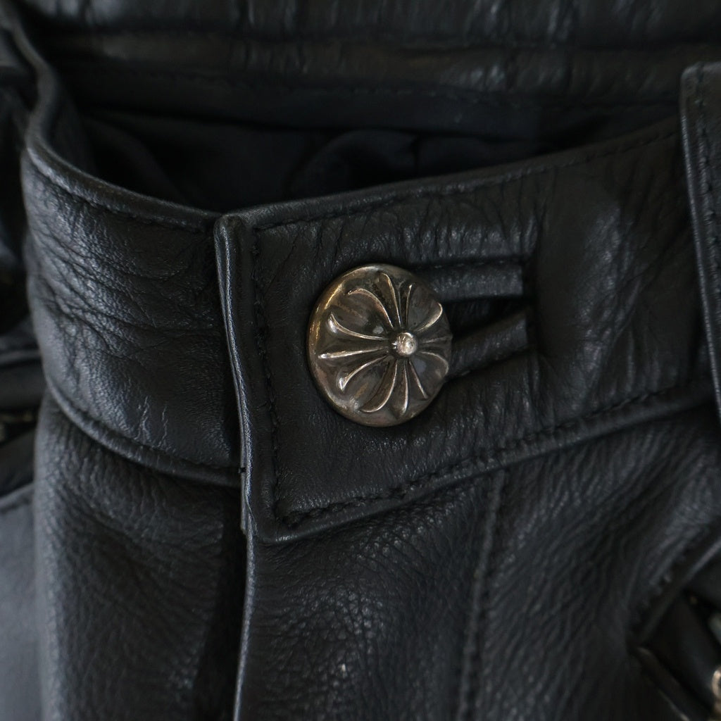 CHROME HEARTS(クロムハーツ) FLEURKNEE LTHR PANTS 裾ダガージップ フレアニーレザーロングパンツ