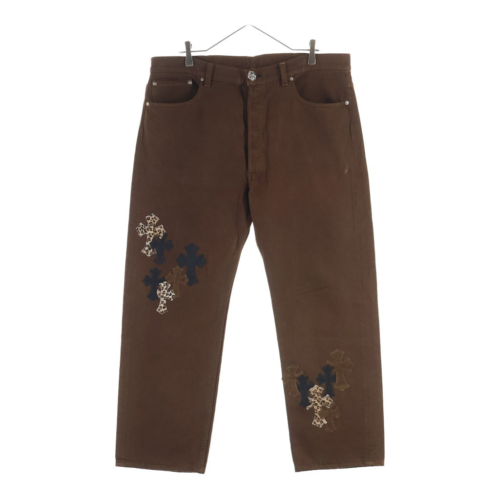 CHROME HEARTS(クロムハーツ) LEVI'S U VNTG JEAN BR RED TAB 501 ハラコレザークロスパッチ付きウォッシュドデニムパンツ ブラウン