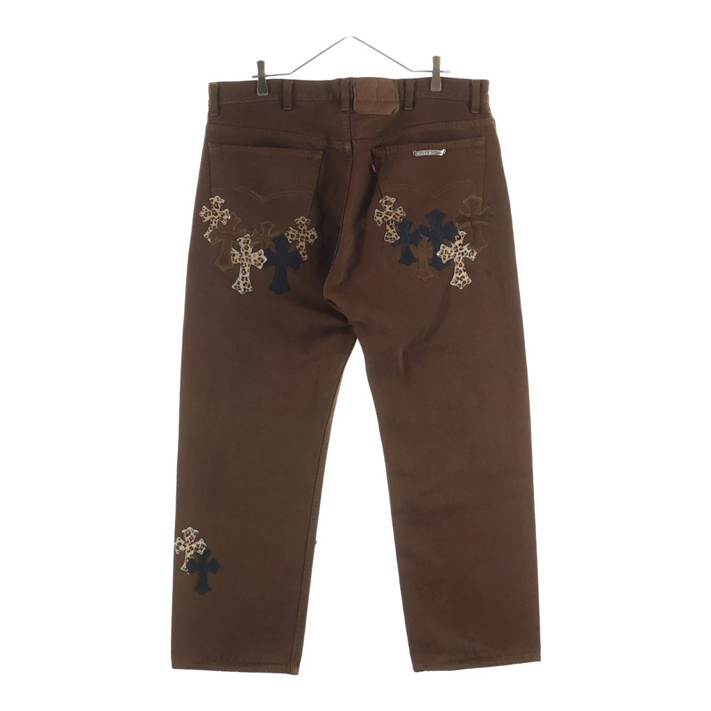 CHROME HEARTS(クロムハーツ) LEVI'S U VNTG JEAN BR RED TAB 501 ハラコレザークロスパッチ付きウォッシュドデニムパンツ ブラウン