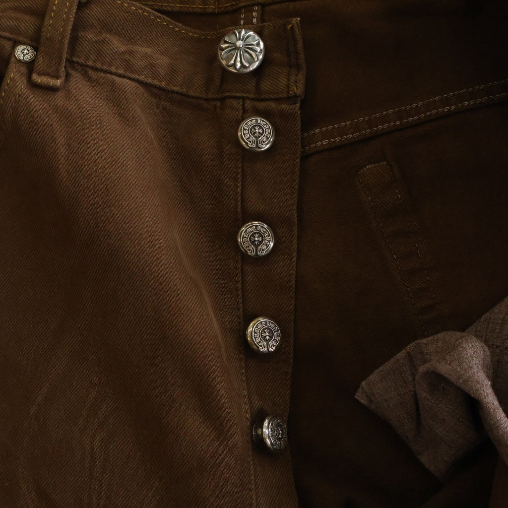 CHROME HEARTS(クロムハーツ) LEVI'S U VNTG JEAN BR RED TAB 501 ハラコレザークロスパッチ付きウォッシュドデニムパンツ ブラウン