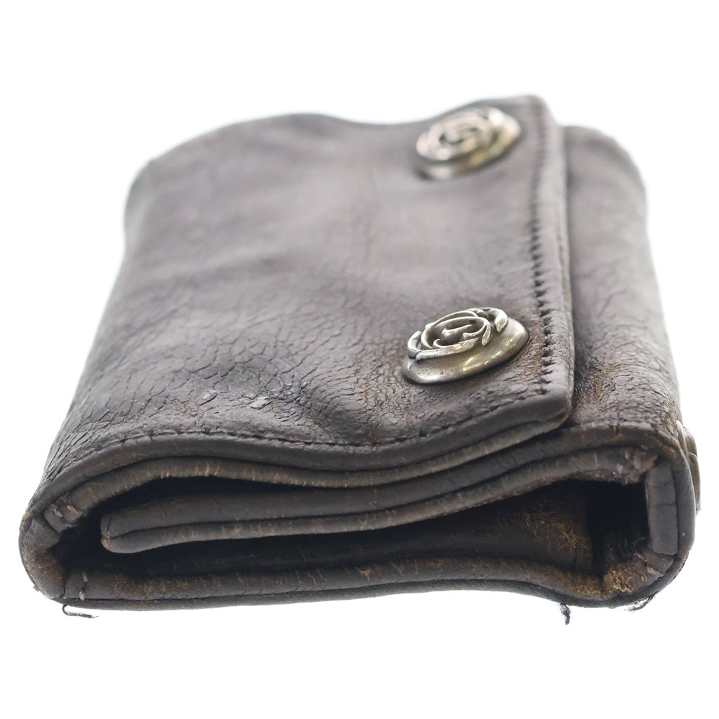 CHROME HEARTS(クロムハーツ) 3FOLD 3フォールド フローラルボタン レザーウォレット 財布 ブラック