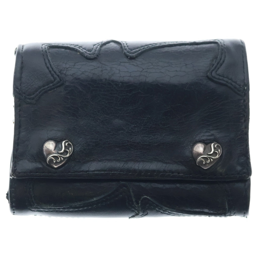 CHROME HEARTS(クロムハーツ) 3FOLD 3フォールド ハートボールボタン クロスパッチ レザーウォレット 財布 ブラック