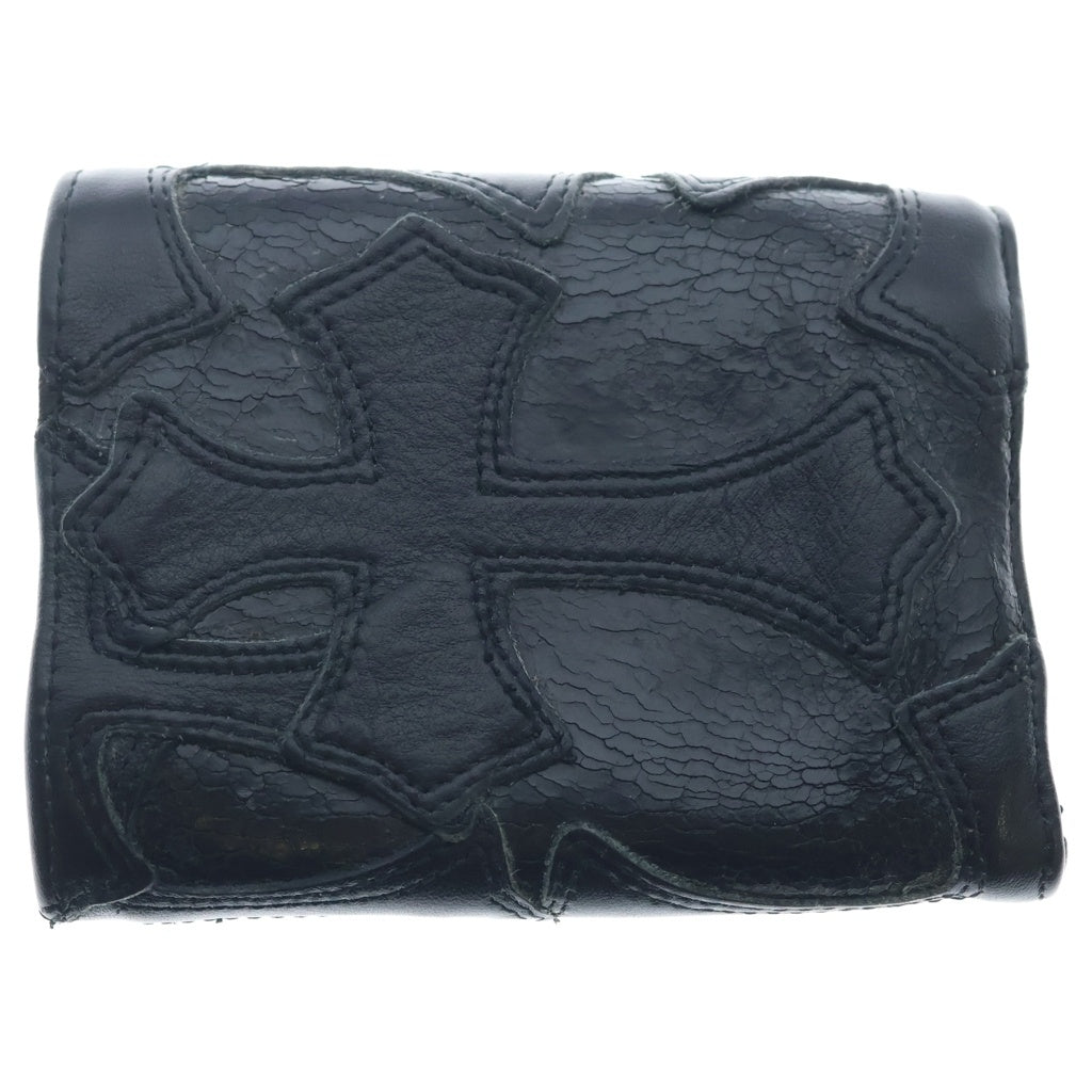 CHROME HEARTS(クロムハーツ) 3FOLD 3フォールド ハートボールボタン クロスパッチ レザーウォレット 財布 ブラック