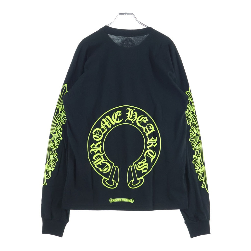 CHROME HEARTS(クロムハーツ) FLRL CRS HORSESHOE L/S 袖フローラルプリント クルーネック長袖Tシャツカットソー ブラック /イエロー