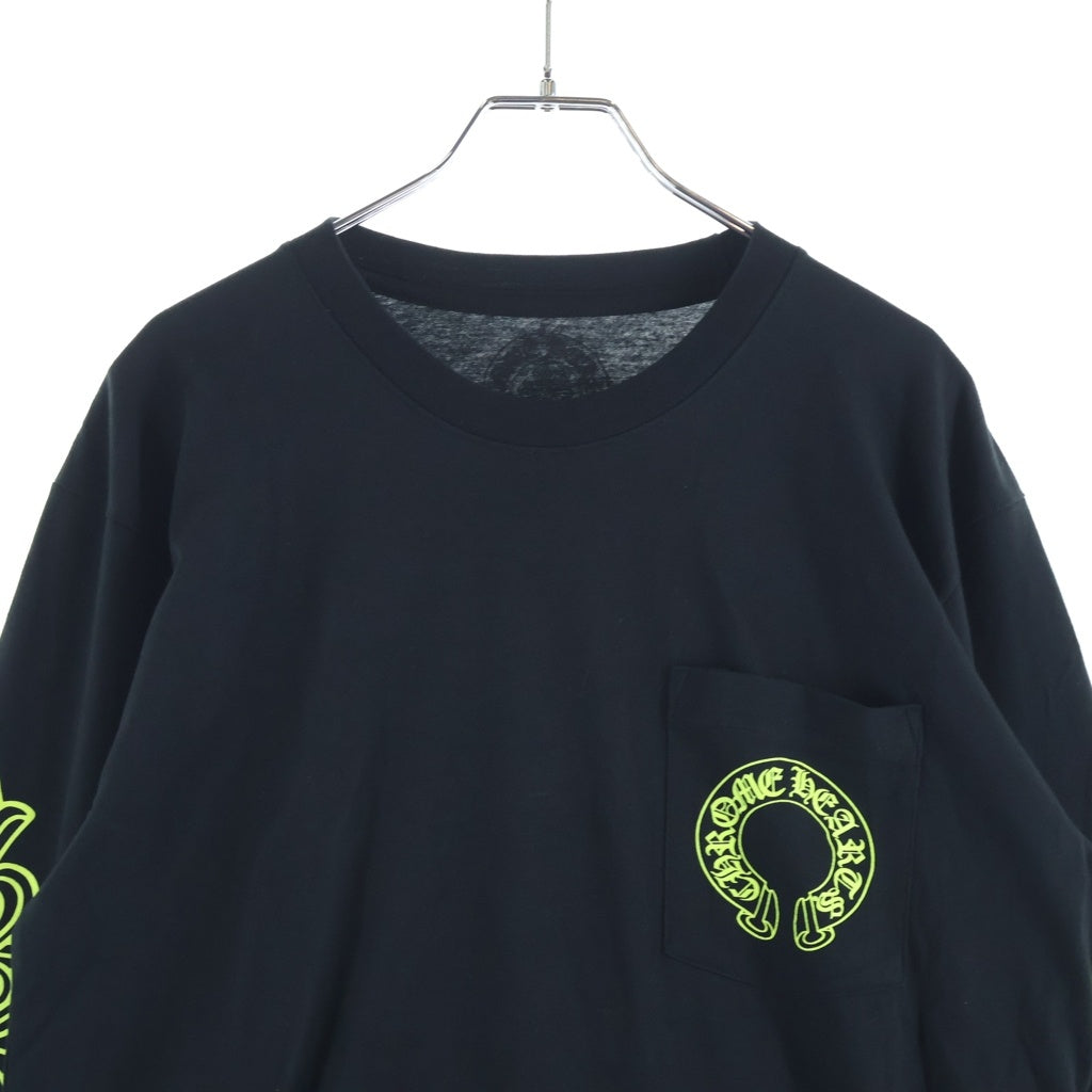 CHROME HEARTS(クロムハーツ) FLRL CRS HORSESHOE L/S 袖フローラルプリント クルーネック長袖Tシャツカットソー ブラック /イエロー