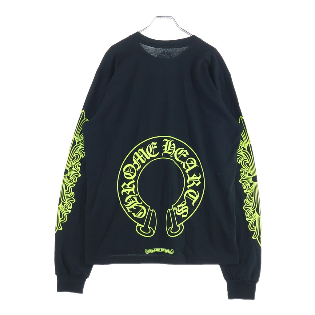 CHROME HEARTS(クロムハーツ) FLRL CRS HORSESHOE L/S 袖フローラルプリント クルーネック長袖Tシャツカットソー ブラック /イエロー