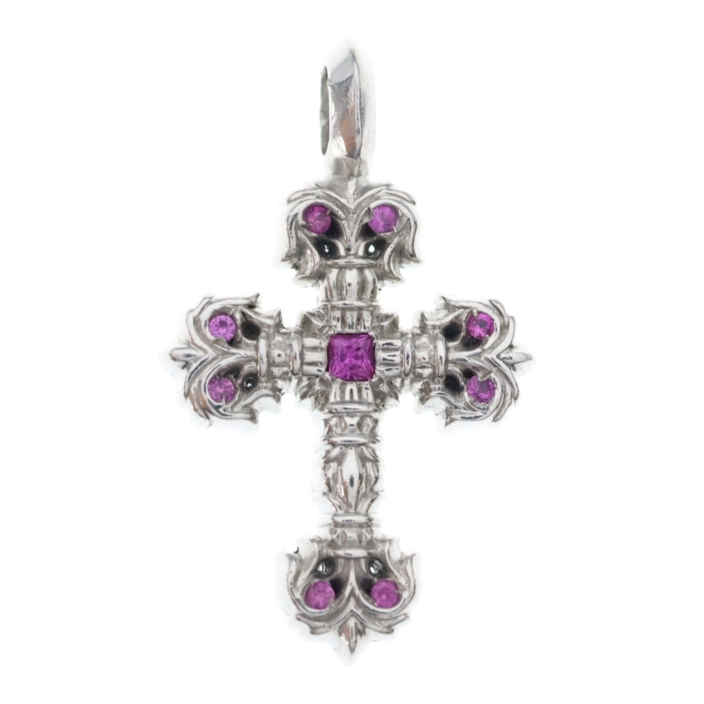 CHROME HEARTS(クロムハーツ) 18K CHARM FILIGREE TINY P SAP タイニーフィリグリー PAVEピンクサファイア ホワイトゴールドネックレストップ