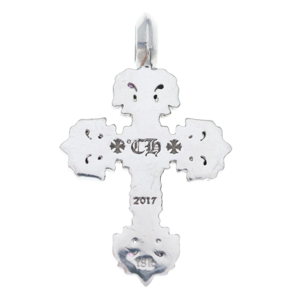 CHROME HEARTS(クロムハーツ) 18K CHARM FILIGREE TINY P SAP タイニーフィリグリー PAVEピンクサファイア ホワイトゴールドネックレストップ