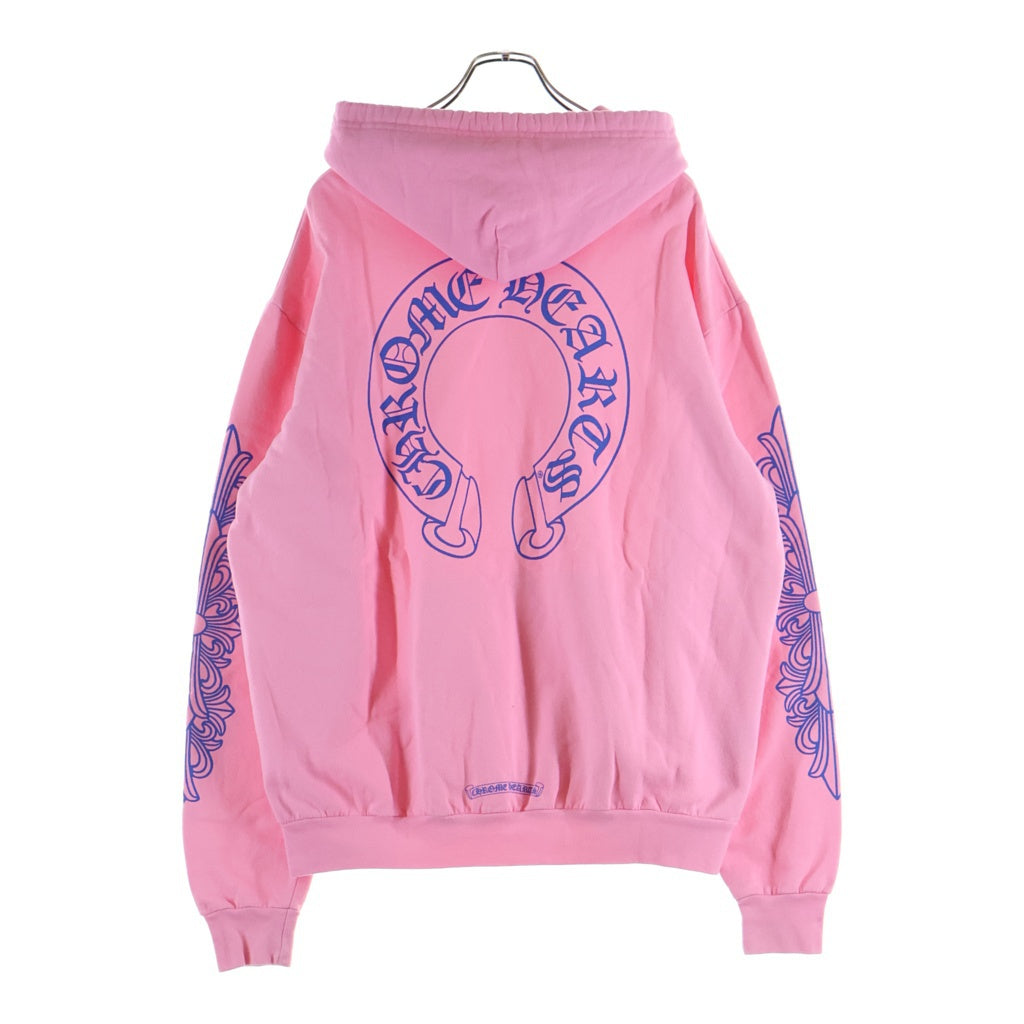 CHROME HEARTS(クロムハーツ) SWTSHRT PLVR LTD ニューヨーク限定袖フローラルバックホースシュープリントプルオーバーパーカー フーディー ピンク