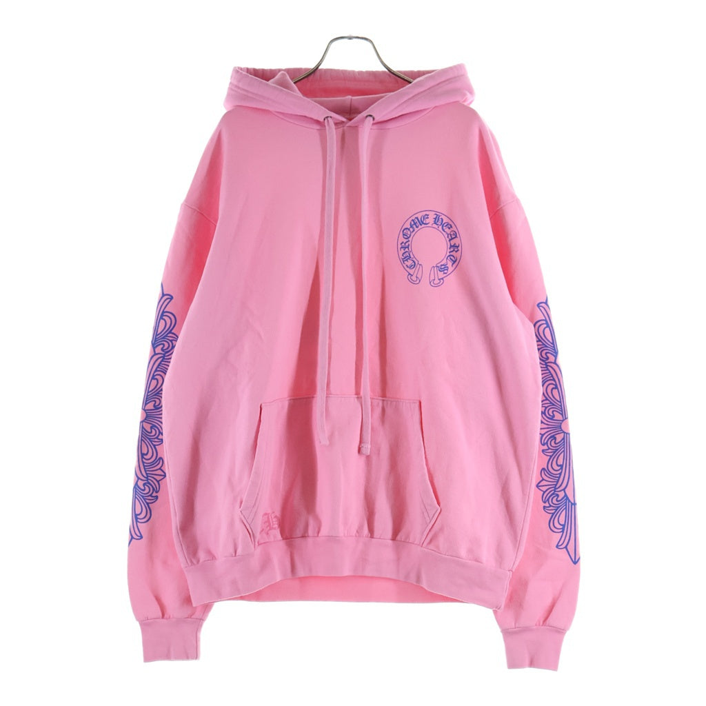 CHROME HEARTS(クロムハーツ) SWTSHRT PLVR LTD ニューヨーク限定袖フローラルバックホースシュープリントプルオーバーパーカー フーディー ピンク
