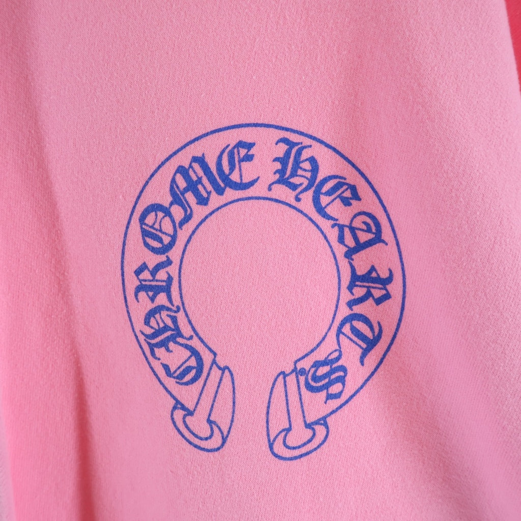 CHROME HEARTS(クロムハーツ) SWTSHRT PLVR LTD ニューヨーク限定袖フローラルバックホースシュープリントプルオーバーパーカー フーディー ピンク
