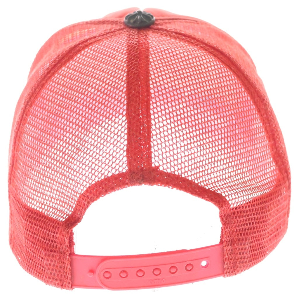 CHROME HEARTS(クロムハーツ) OLD TRUCKER CAP レザーパッチトラッカー FUCKレザーパッチクロスボール付メッシュキャップ レッド