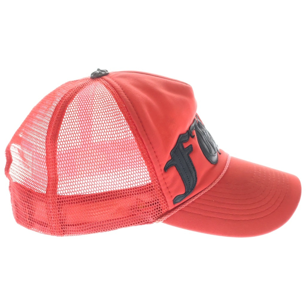 CHROME HEARTS(クロムハーツ) OLD TRUCKER CAP レザーパッチトラッカー FUCKレザーパッチクロスボール付メッシュキャップ レッド