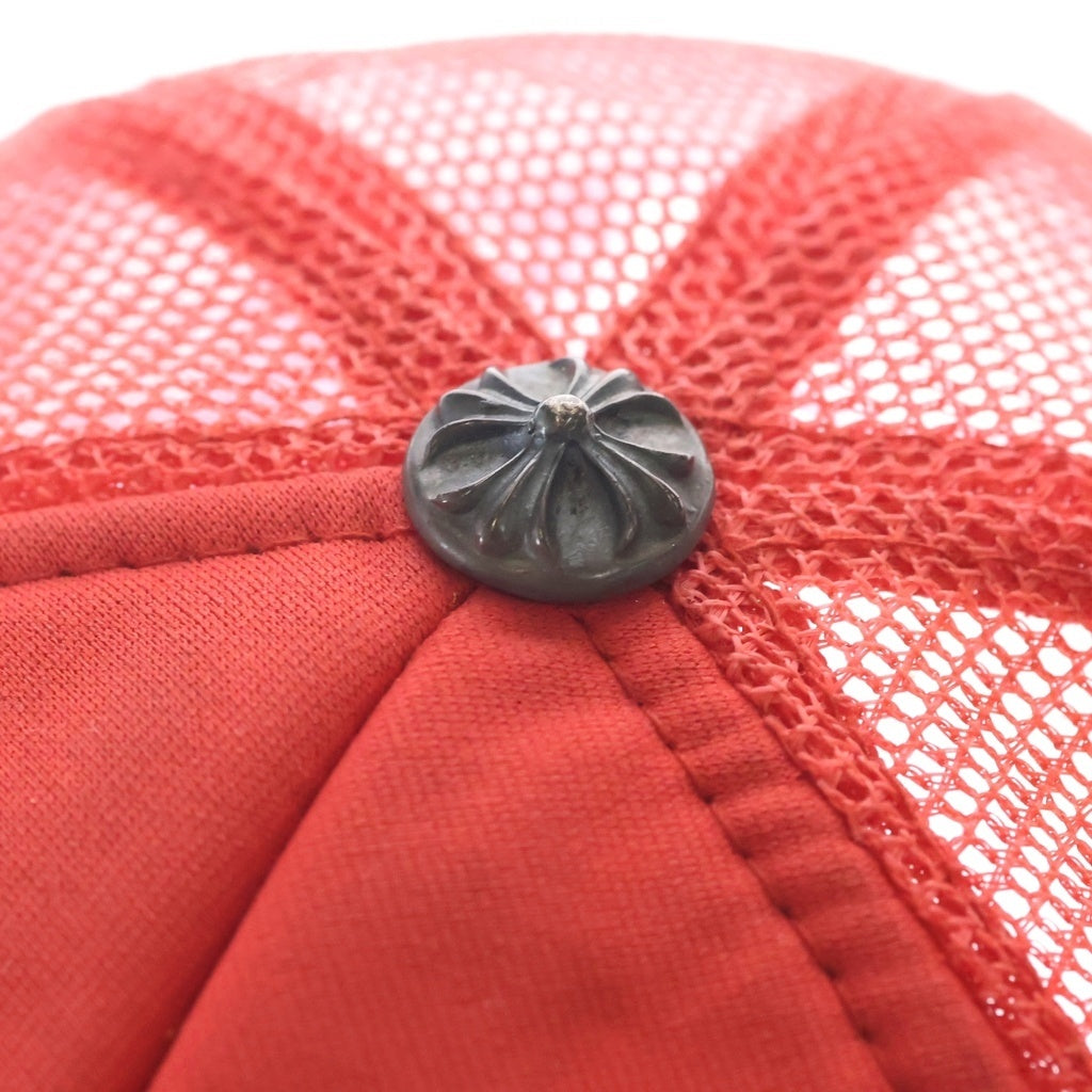 CHROME HEARTS(クロムハーツ) OLD TRUCKER CAP レザーパッチトラッカー FUCKレザーパッチクロスボール付メッシュキャップ レッド