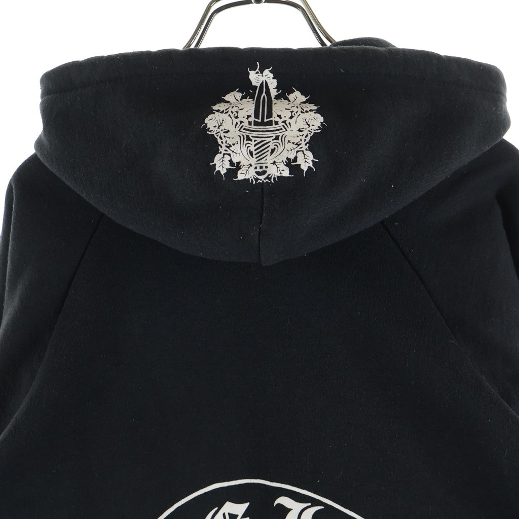 CHROME HEARTS(クロムハーツ) OLD SWTSHRT HD ZIP 袖フローラル バックホースシュープリント 裏地サーマル ジップアップパーカー ブラック