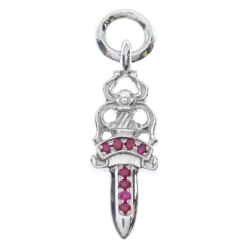 CHROME HEARTS(クロムハーツ) 18K #5DAGGER P SAP#5ダガーチャーム PAVEピンクサファイア ホワイトゴールドネックレストップ