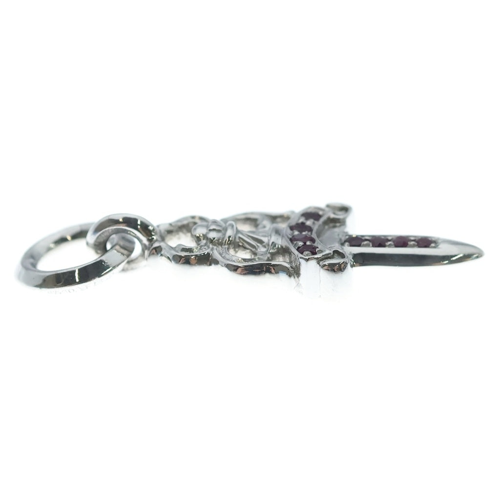 CHROME HEARTS(クロムハーツ) 18K #5DAGGER P SAP#5ダガーチャーム PAVEピンクサファイア ホワイトゴールドネックレストップ