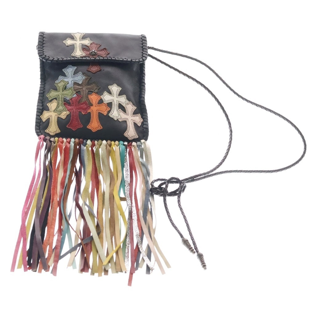 CHROME HEARTS(クロムハーツ) BAG-FLAT HIPPIE w FRINGE ヒッピー マルチセメタリークロス フリンジ装飾レザーショルダーバッグ