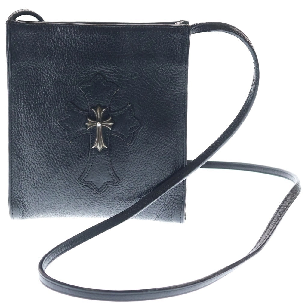 CHROME HEARTS(クロムハーツ) SQ PKT CH CRS スモールCHクロス装飾 スクエアポケット レザーショルダーバッグ ブラック
