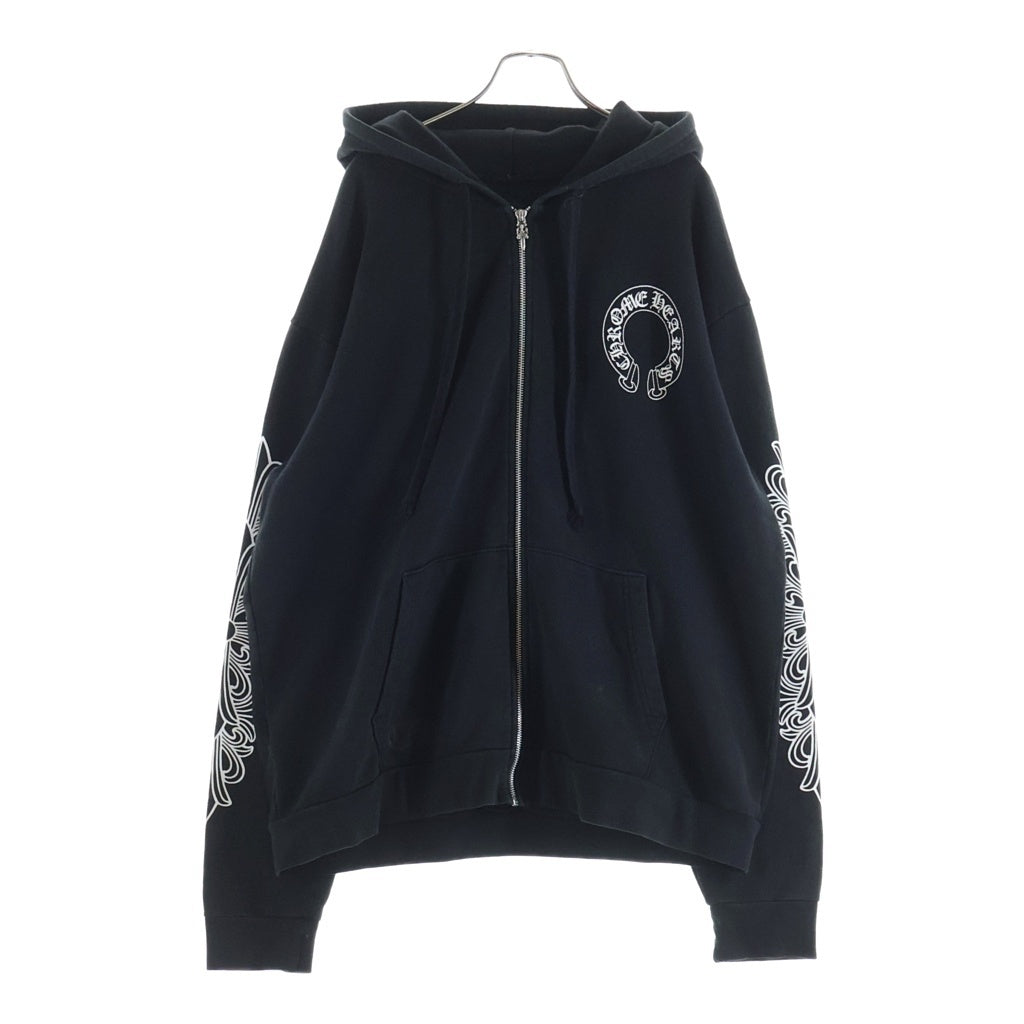 CHROME HEARTS(クロムハーツ) SWTSHRT HD ZIP ダガージップ アームフローラル バックホースシュープリント ジップアップスウェットパーカー フーディー ブラック