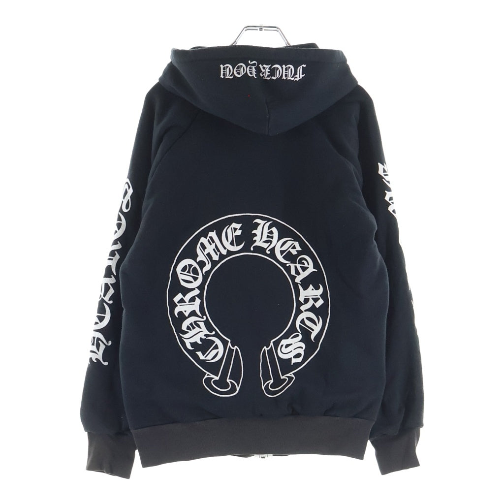 CHROME HEARTS(クロムハーツ) OLD SWTSHRT HD ZIP オールド 裏地サーマル 袖ロゴ ホースシュープリント ダガージップフーディ パーカー ブラック