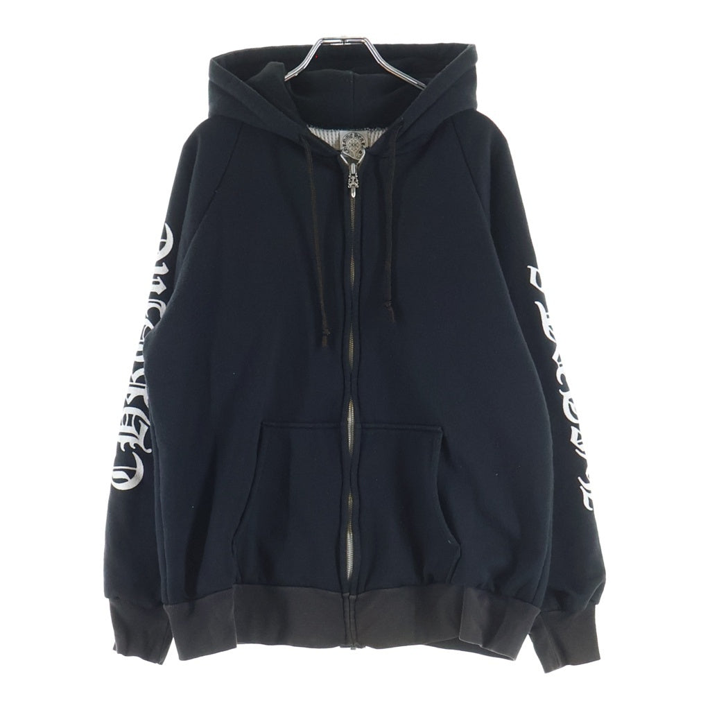 CHROME HEARTS(クロムハーツ) OLD SWTSHRT HD ZIP オールド 裏地サーマル 袖ロゴ ホースシュープリント ダガージップフーディ パーカー ブラック