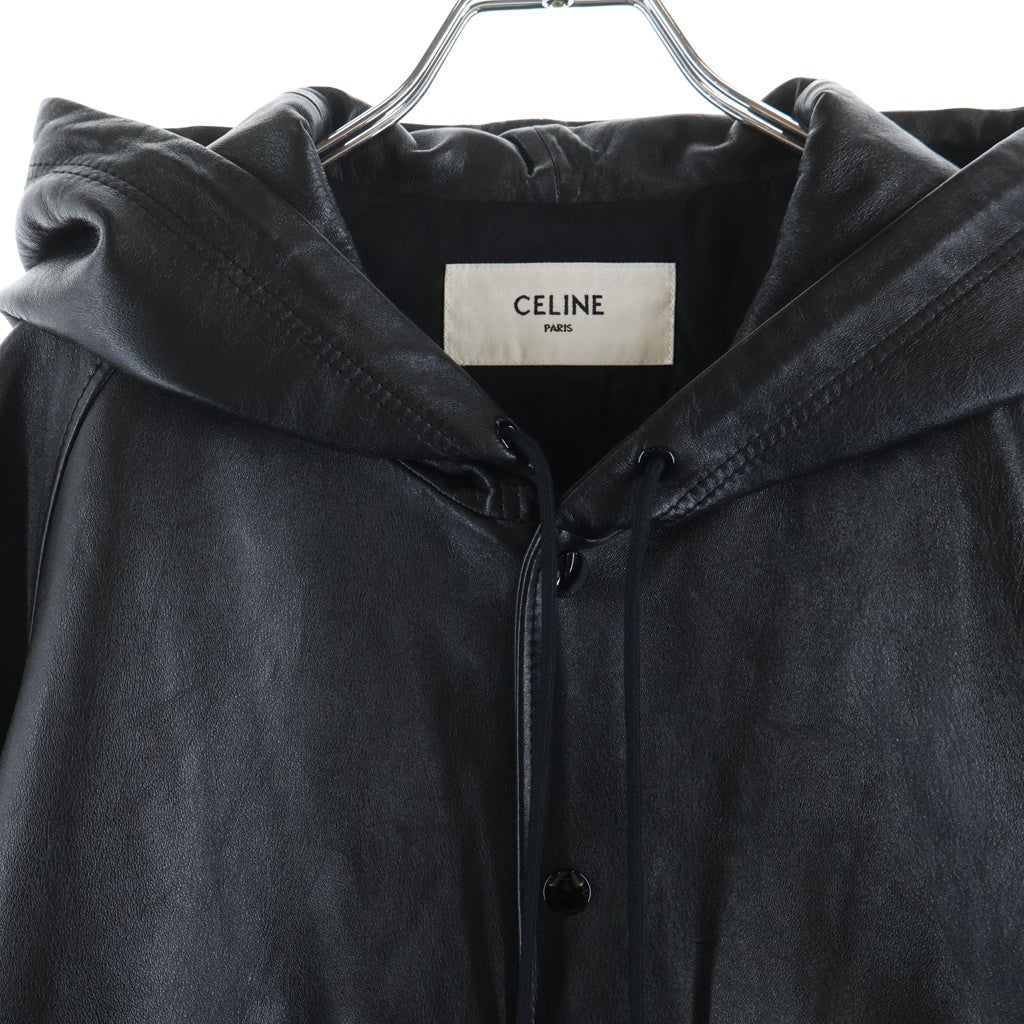 CELINE(セリーヌ) ソフトラムスキン レザー フードロゴ ジャケット