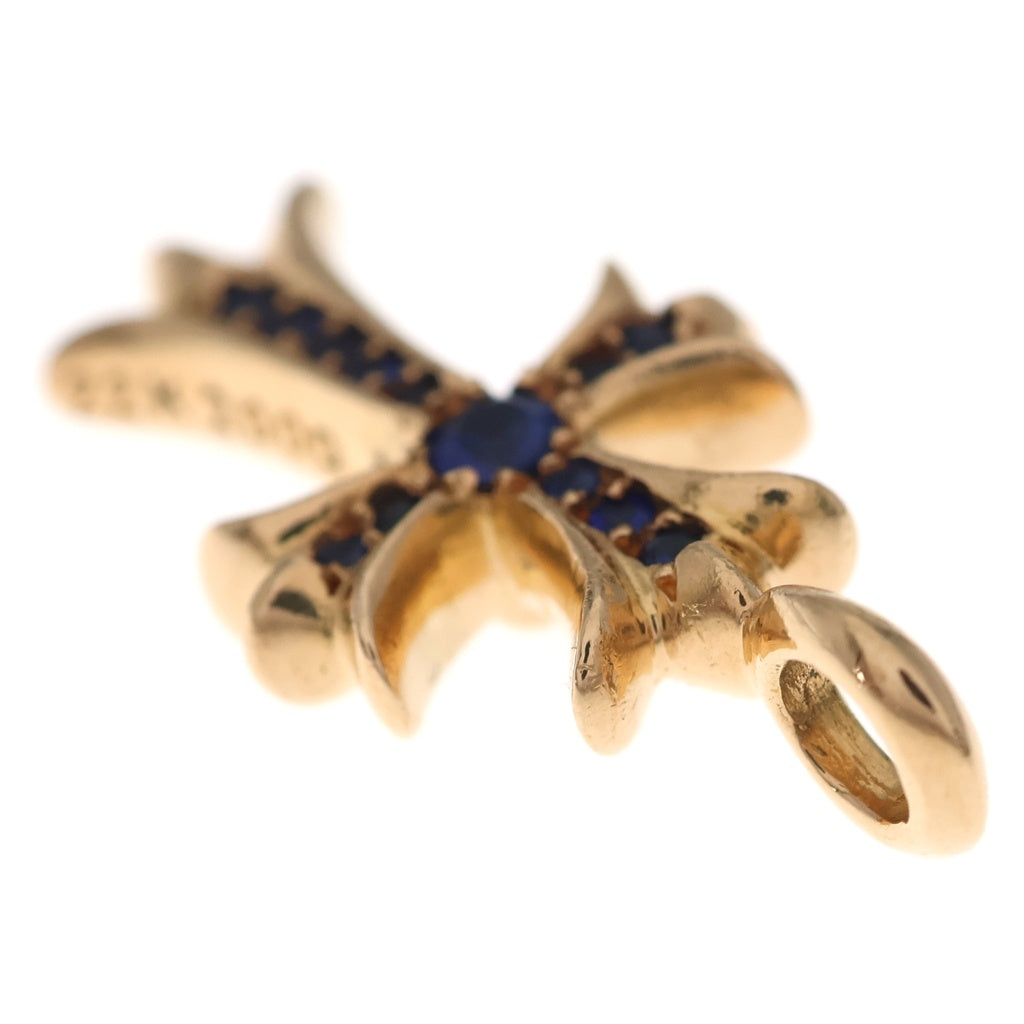 CHROME HEARTS(クロムハーツ) 22K TNY CRSF P SAP タイニーファットクロス PAVEサファイア ゴールドネックレストップ