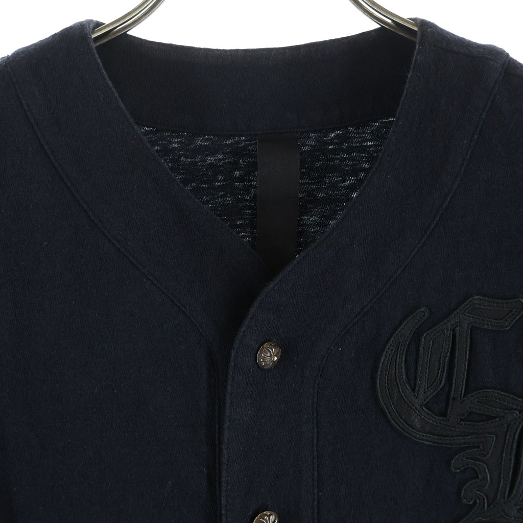 CHROME HEARTS(クロムハーツ) クロスボールボタンCHレザー付ベースボール半袖シャツ ブラック