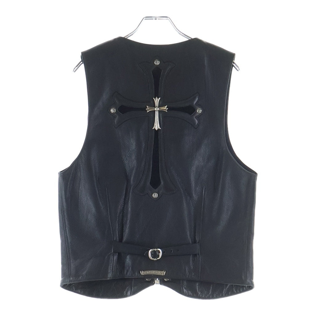 CHROME HEARTS(クロムハーツ) 6BTN ZIP FRNT VEST バックラージクロス装飾 クロスボールボタンレザーベスト