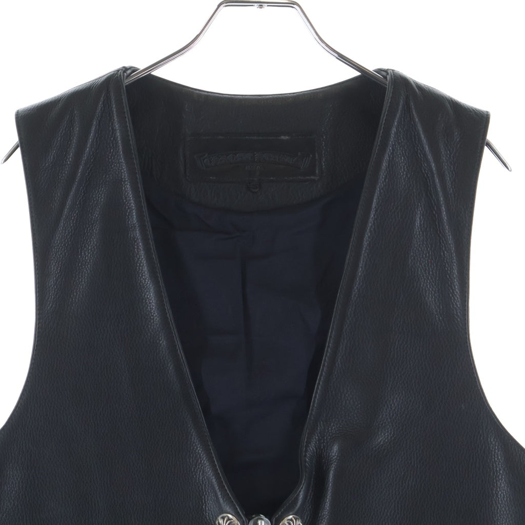 CHROME HEARTS(クロムハーツ) 6BTN ZIP FRNT VEST バックラージクロス装飾 クロスボールボタンレザーベスト