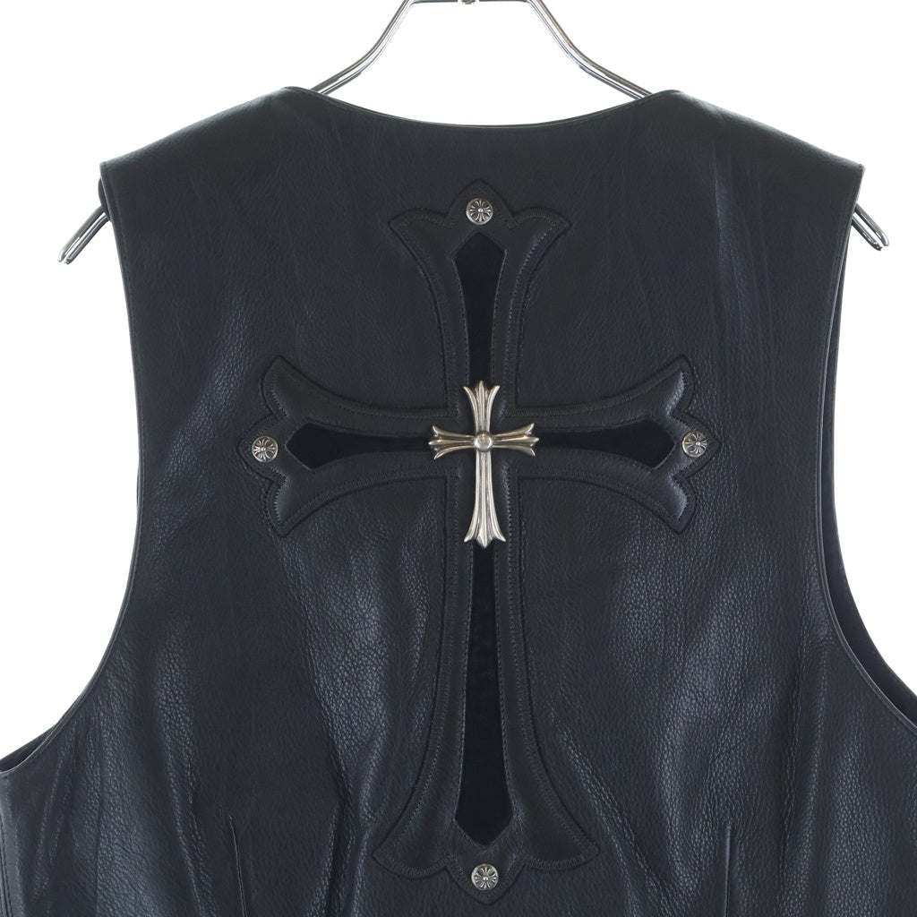 CHROME HEARTS(クロムハーツ) 6BTN ZIP FRNT VEST バックラージクロス装飾 クロスボールボタンレザーベスト