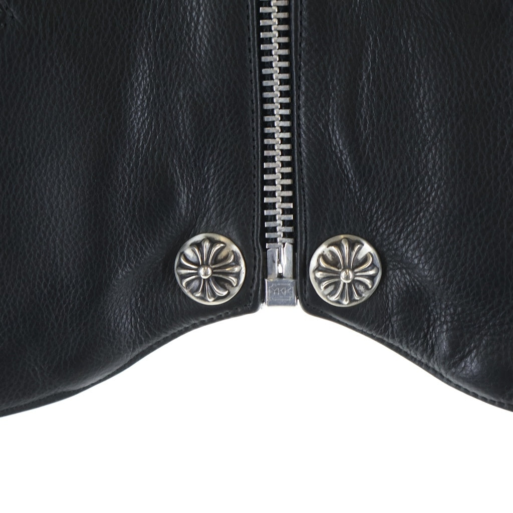 CHROME HEARTS(クロムハーツ) 6BTN ZIP FRNT VEST バックラージクロス装飾 クロスボールボタンレザーベスト