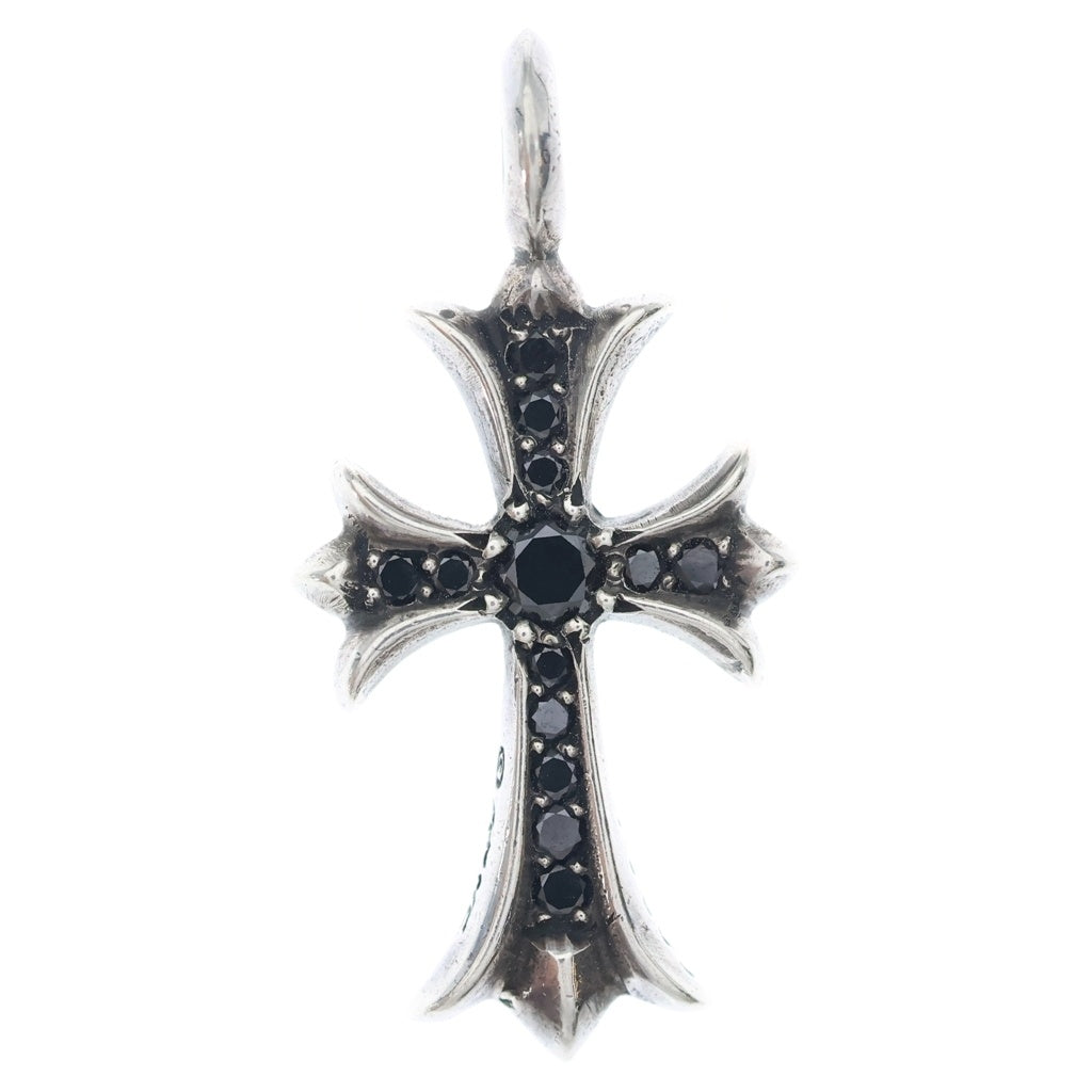 CHROME HEARTS(クロムハーツ) TNY CRSF P BLKDIA タイニーファットクロス チャーム ブラックダイヤ シルバーネックレストップ