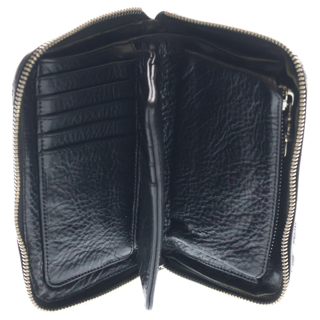 CHROME HEARTS(クロムハーツ) REC F ZIP MINI ミニラウンドジップハラコレザーウォレット 財布 ブラック/ホワイト