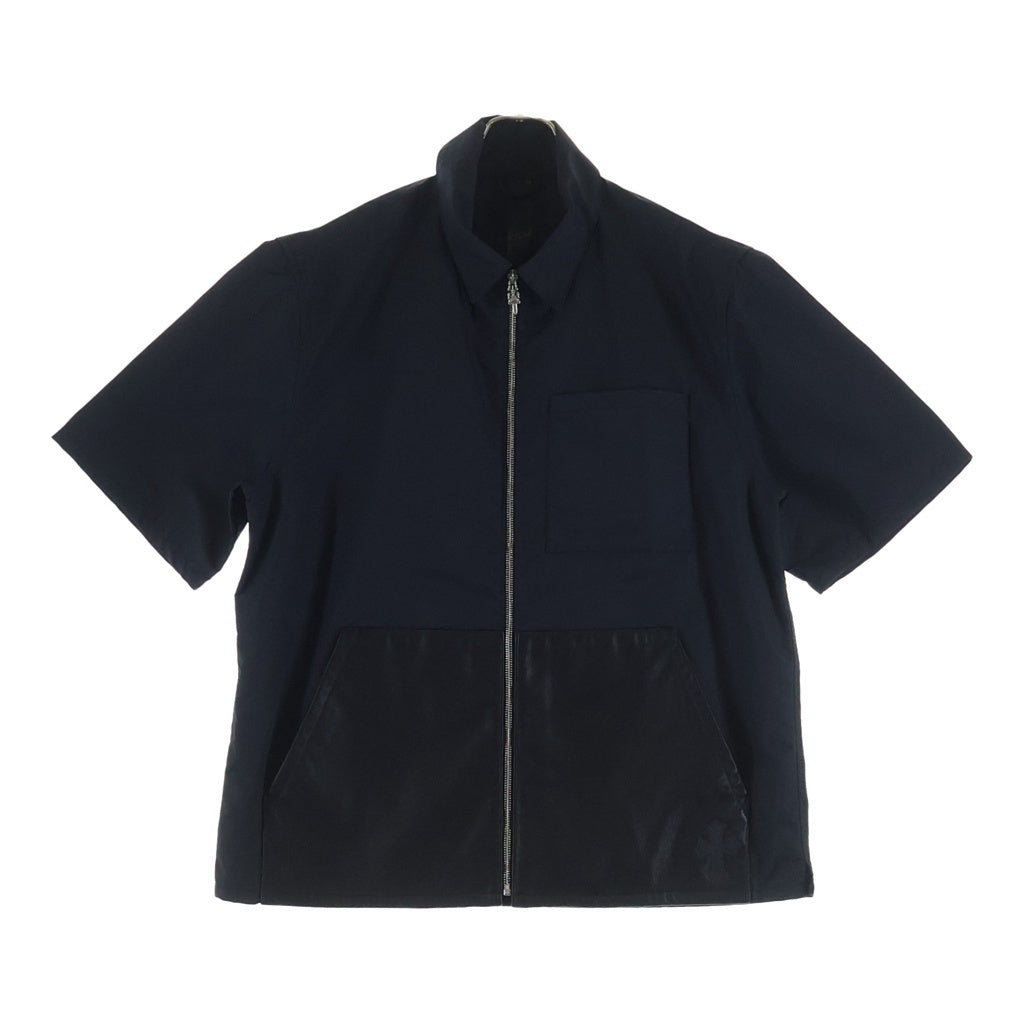 CHROME HEARTS(クロムハーツ) Y NOT ワイノット カーペンター レザーポケット クロスパッチ ナイロン ダガージップ 半袖シャツジャケット ブラック