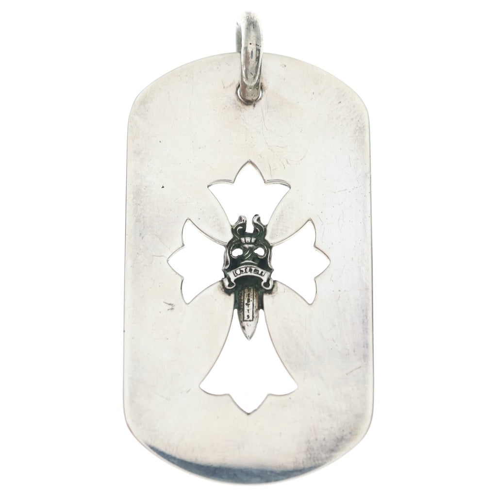 CHROME HEARTS(クロムハーツ) D TAG LRG CROSS DAGG カットアウトクロスダガー ラージドッグタグ ネックレストップ シルバー