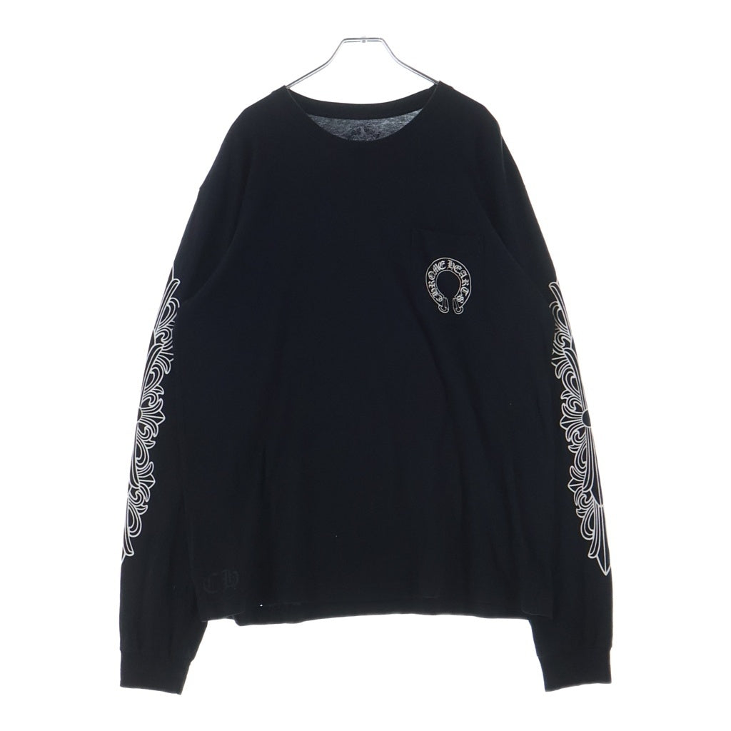 CHROME HEARTS(クロムハーツ) CH L/S T-SHIRT アームフローラル バックホースシュープリント 長袖Tシャツ ロンT ブラック