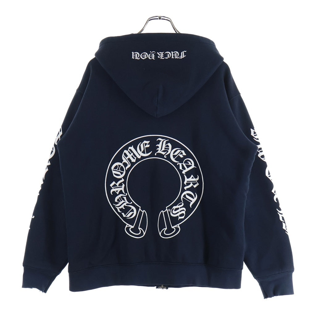 CHROME HEARTS(クロムハーツ) OLD SWTSHRT HD ZIP オールド 裏地サーマル 袖ロゴ ホースシュープリント ダガージップフーディ パーカー ブラック