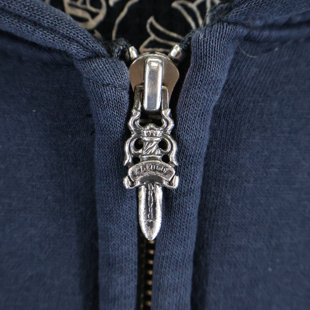 CHROME HEARTS(クロムハーツ) OLD SWTSHRT HD ZIP オールド 裏地サーマル 袖ロゴ ホースシュープリント ダガージップフーディ パーカー ブラック