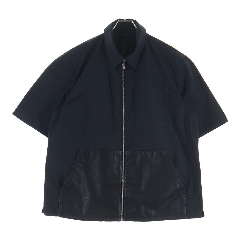 CHROME HEARTS(クロムハーツ) Y NOT ワイノット カーペンター レザーポケット クロスパッチ ナイロン ダガージップ 半袖シャツジャケット ブラック