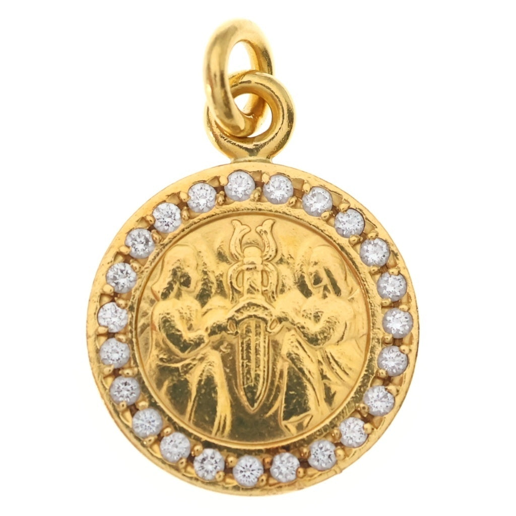 CHROME HEARTS(クロムハーツ) 22K CHRM ANGL MDL P D エンジェルメダルチャーム PAVEダイヤ ゴールドネックレストップ