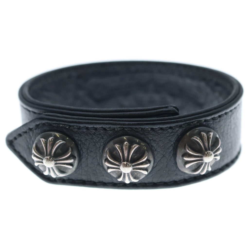 CHROME HEARTS(クロムハーツ) 3BTN 2SNP クロスボール 3ボタン2スナップ レザーブレスレット ブラック/シルバー BCA123 -