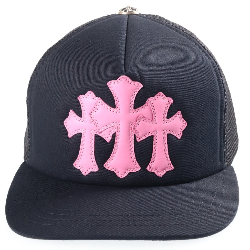 CHROME HEARTS(クロムハーツ) TRUCKER CAP トラッカーキャップ 3セメタリーレザーパッチメッシュ帽子 ブラック/ピンク