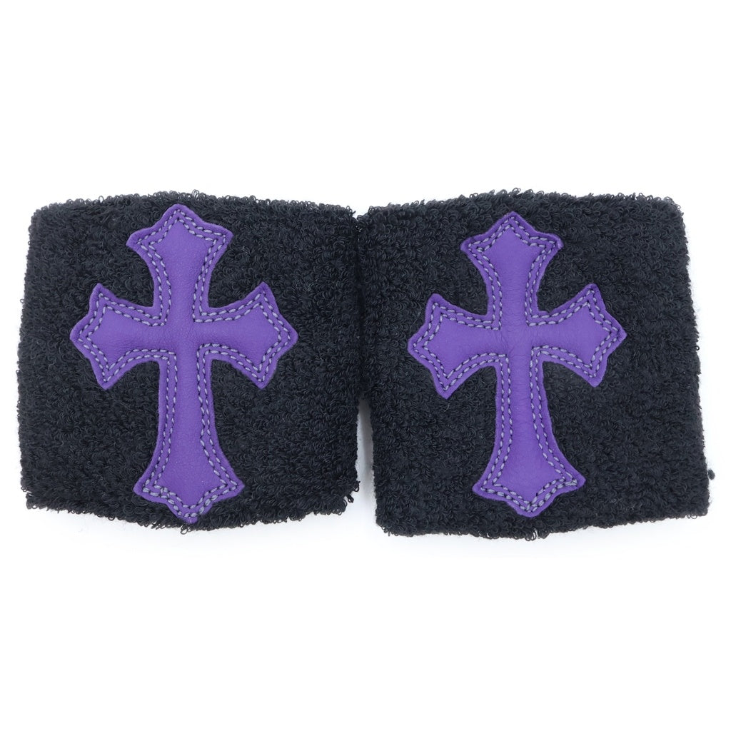 CHROME HEARTS(クロムハーツ) LEATHER CROSS PATCH WRISTBAND レザー クロスパッチ リストバンド パープル/ブラック