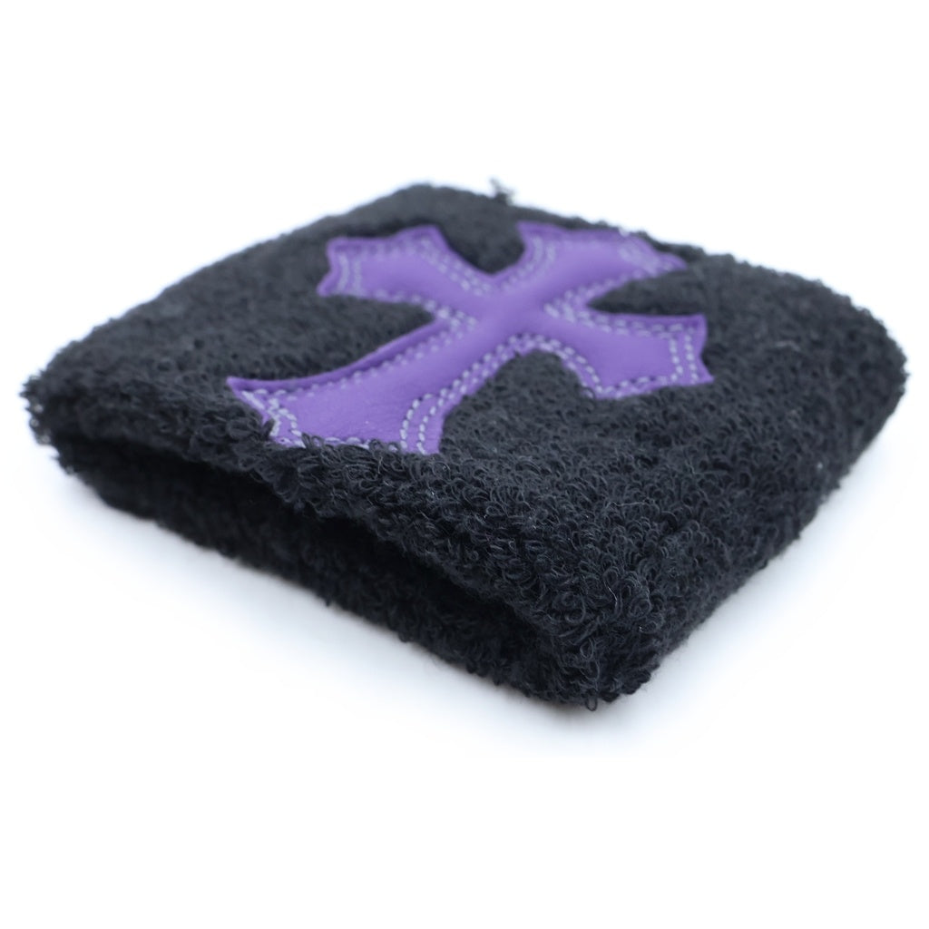 CHROME HEARTS(クロムハーツ) LEATHER CROSS PATCH WRISTBAND レザー クロスパッチ リストバンド パープル/ブラック