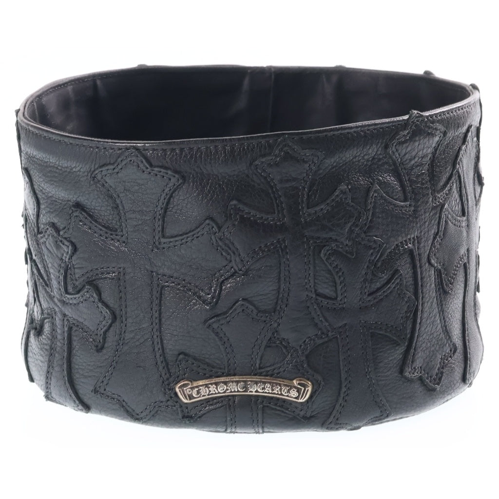 CHROME HEARTS(クロムハーツ) CEMETERY CROSS PATCH LEATHER PET DOG BOWL セメタリークロスパッチ付き レザードッグボウル ブラック