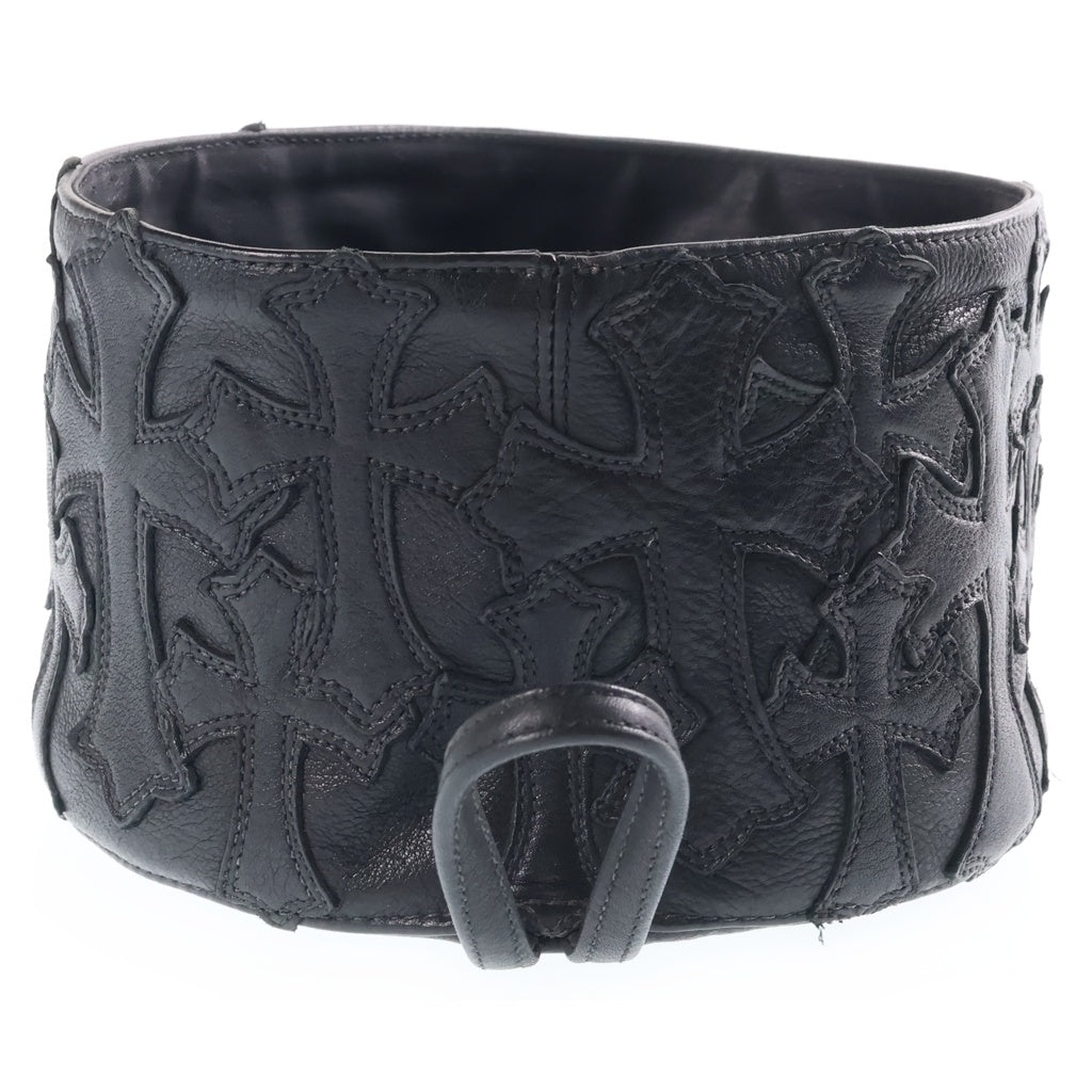 CHROME HEARTS(クロムハーツ) CEMETERY CROSS PATCH LEATHER PET DOG BOWL セメタリークロスパッチ付き レザードッグボウル ブラック