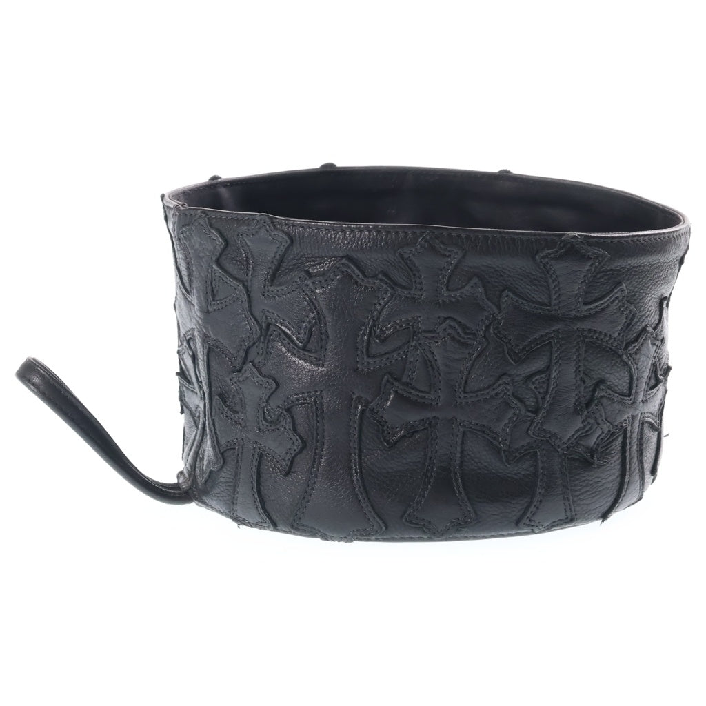 CHROME HEARTS(クロムハーツ) CEMETERY CROSS PATCH LEATHER PET DOG BOWL セメタリークロスパッチ付き レザードッグボウル ブラック
