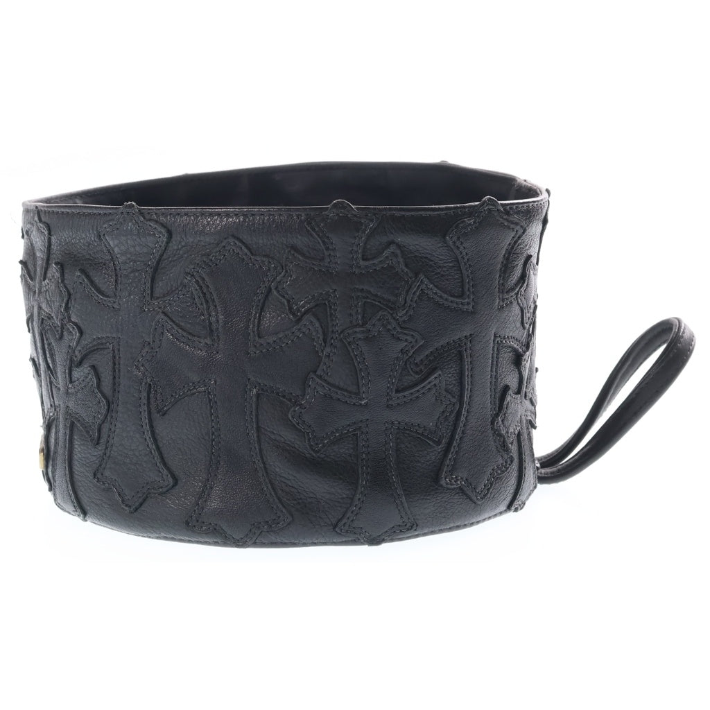 CHROME HEARTS(クロムハーツ) CEMETERY CROSS PATCH LEATHER PET DOG BOWL セメタリークロスパッチ付き レザードッグボウル ブラック